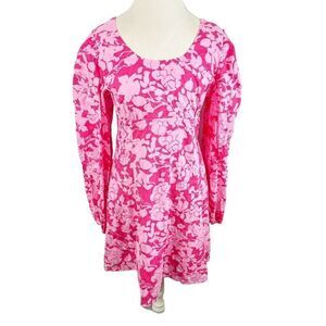 Hyacinth House Tuckernuck Dress Size L Pink Sienna Mini Floral Puff Sleeves